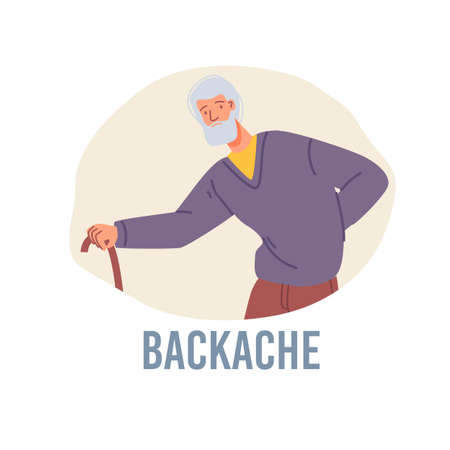 Vector cartoon flat patient character ill,sick person-backache disease treatment and therapy medical conceptのイラスト素材