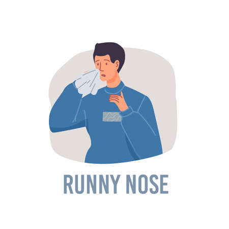 Vector cartoon flat patient character ill,sick person-runny nose disease treatment and therapy medical conceptのイラスト素材