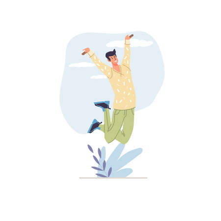 Vector cartoon flat character in happy mood,rejoice,celebrate success,jumping happily - emotions,success,healthy social conceptのイラスト素材