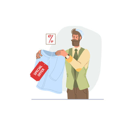 Vector flat cartoon character on shopping sale - discounts,sales,fashion,emotions,lifestyle,social conceptのイラスト素材