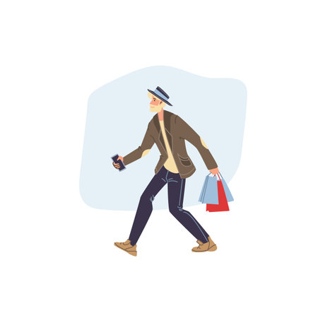 Vector flat cartoon character on shopping sale - discounts,sales,fashion,emotions,lifestyle,social conceptのイラスト素材