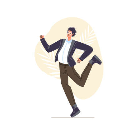 Vector cartoon flat character in happy mood,rejoice,celebrating,dancing - emotions,success,healthy social conceptのイラスト素材