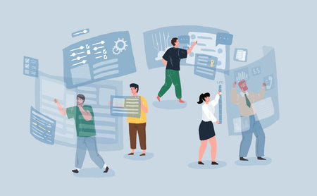 Vector flat cartoon characters team work metaphor.Successful company of startup business employees...