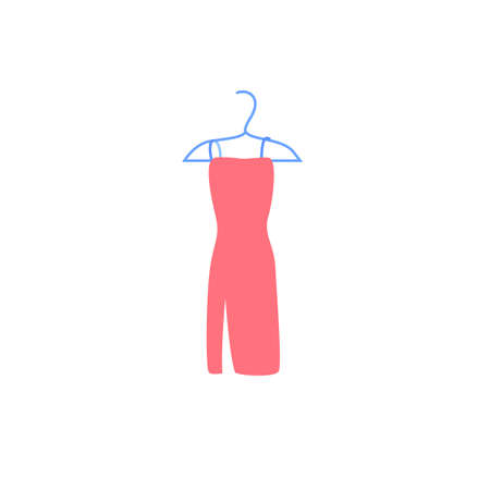 Vector cartoon flat fashionable dress on clothes hanger.New trendy beautiful apparel isolated on empty background-clothing store,shopping and fashion concept,web site banner ad designのイラスト素材