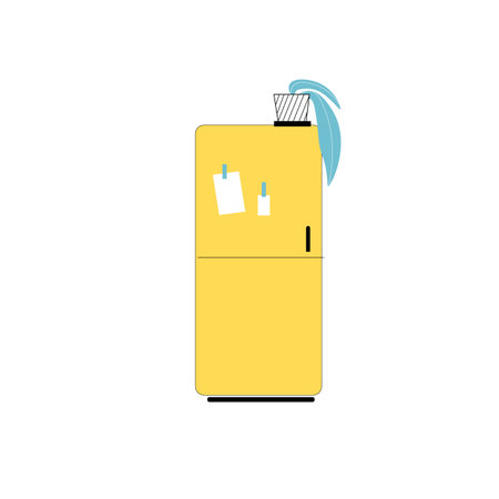 Vector flat cartoon refrigerator isolated on empty background-modern home kitchen appliances,interior element concept,web site banner ad designのイラスト素材