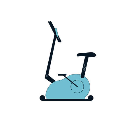 Vector flat cartoon exercise bike isolated on empty background-fitness club equipment,healthy lifestyle,sports activities concept,web site banner ad designのイラスト素材
