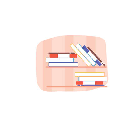 Vector flat cartoon books on shelf isolated on empty background-furniture and interior elements,reading and learning concept,web site banner ad designのイラスト素材