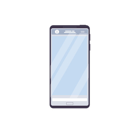 Vector flat cartoon mobile phone isolated on empty background-modern electronic equipment,mobile devices digital technology concept,web site banner ad designのイラスト素材