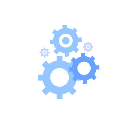 Vector flat cartoon stylized image of gears isolated on empty background-symbol for settings or management,app interface elements concept,web site banner ad designのイラスト素材