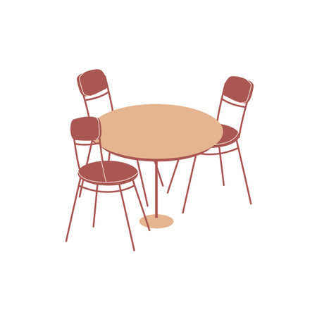 Vector flat cartoon table and chairs isolated on empty background-furniture,room interior elements,home life comfort concept,web site banner ad designのイラスト素材