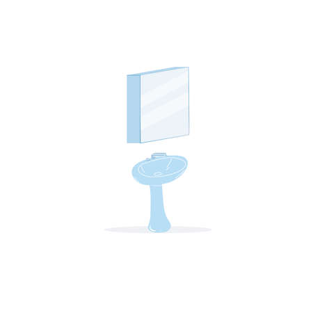 Vector flat cartoon bathroom sink and faucet with mirror isolated on empty background-modern home washroom furniture,interior elements and personal hygiene concept,web site banner ad designのイラスト素材