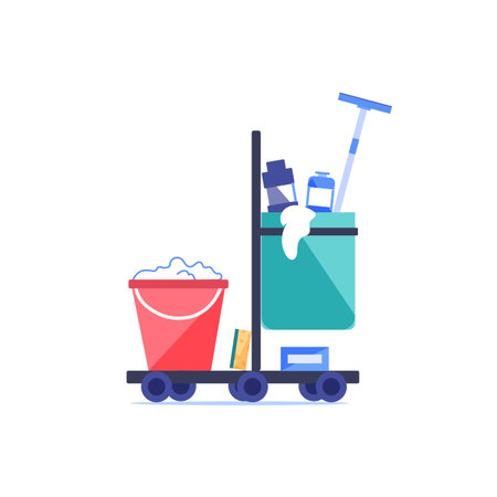 Vector cartoon equipment tools for cleaning.Different devices and chemicals for sanitation and disinfection on empty background-cleaning service and keeping clean concept,web site banner ad designのイラスト素材