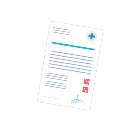Vector cartoon flat health insurance policy contract isolated on empty background-health care treatment,online telemedicine,web site banner ad concept,web site banner ad designのイラスト素材