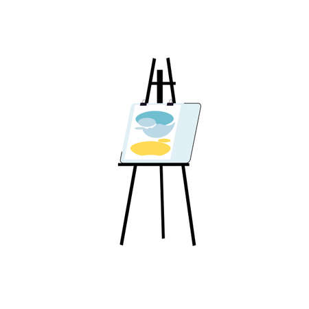 Vector cartoon flat easel with drawing on tripod isolated on empty background-amusement and hobby,art courses concept,web site banner ad designのイラスト素材