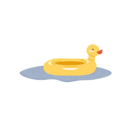 Vector cartoon flat duck swim ring isolated on empty background-healthy family and happy childhood,childrens toy store assortment concept,web site banner ad designのイラスト素材