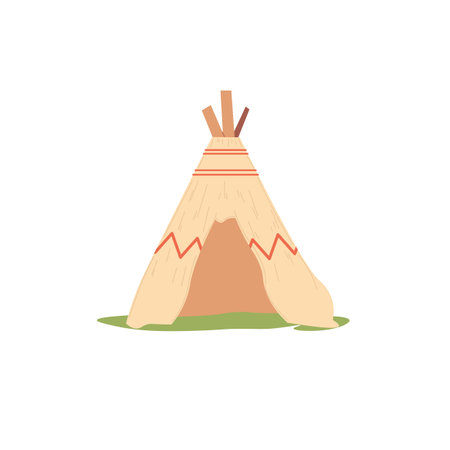 Vector cartoon flat wigwam isolated on empty background-cultural heritage,traditional dwelling,travelling and tourism concept,web site banner ad designのイラスト素材