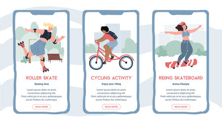 Set of vector flat cartoon characters doing sport on smartphone online app screens-mobile UI kit...