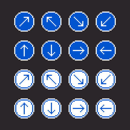 Blue arrows stickers in pixel art style