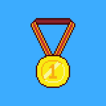 Gold medal in pixel art designのイラスト素材