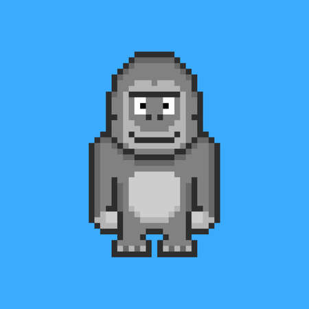 Gorilla character in pixel art styleのイラスト素材