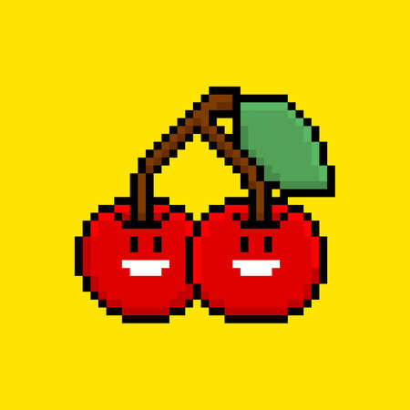 Pixel art cherry characterのイラスト素材