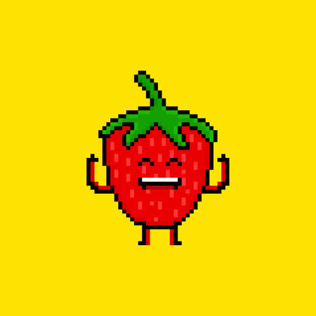 Pixel art strawberry characterのイラスト素材