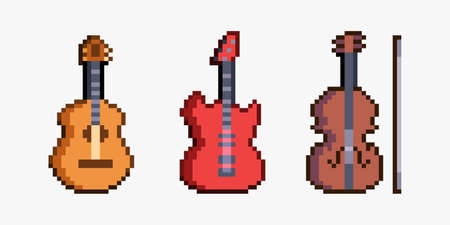 Pixel art music instrumentsのイラスト素材