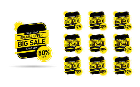 Set of black and yellow discount tags for sale bannerのイラスト素材