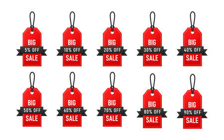 Collection of red and black discount tags for sale bannerのイラスト素材