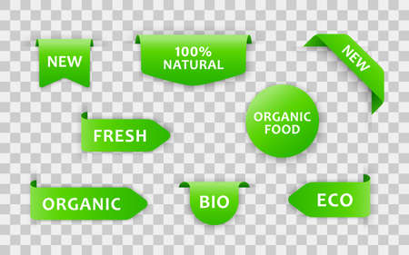 Collection of green natural labels isolated on white backgroundのイラスト素材