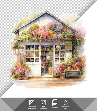 Watercolor flower shop with flowers and plants isolated on transparent background.のイラスト素材