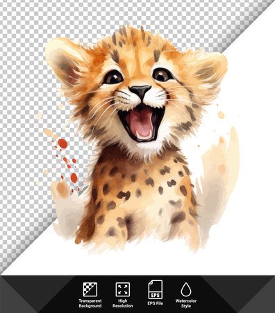 Cheetah. Cute cartoon animal. Vector illustration. Isolated on transparent background.のイラスト素材