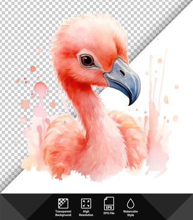 Flamingo bird watercolor vector illustration isolated on transparent background.のイラスト素材