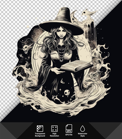 Halloween witch reading a book. Vector illustration for your design.のイラスト素材