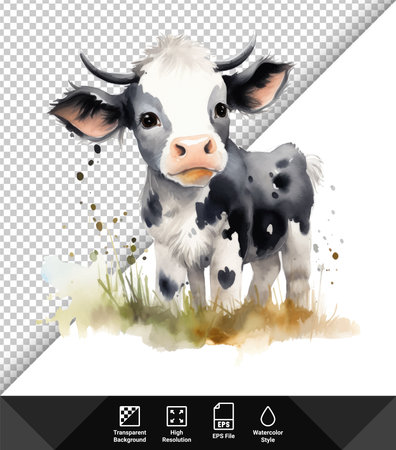 Watercolor cow illustration. Isolated on transparent background. Vector.のイラスト素材