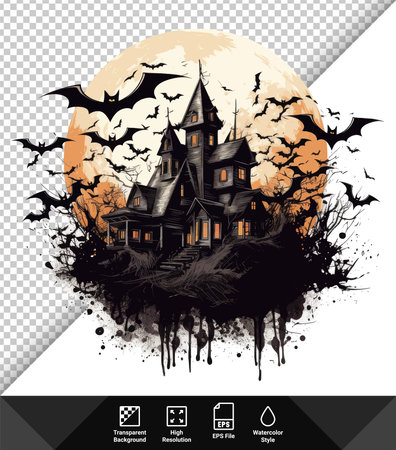 Halloween background with haunted house and flying bats. Vector illustration.のイラスト素材