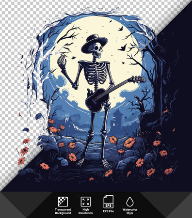 Halloween vector illustration of skeleton in the forest with big full moonのイラスト素材