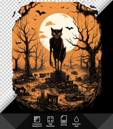 Halloween background with trees, bats and wolf. Vector illustration.のイラスト素材