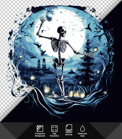 Vector illustration of a skeleton in the moonlight. Vector illustration.のイラスト素材