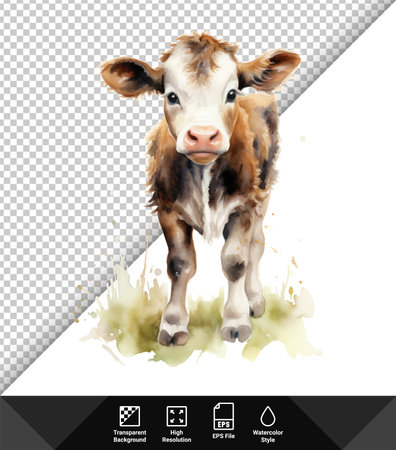 Watercolor cow isolated on transparent background. Vector illustration. Eps 10のイラスト素材
