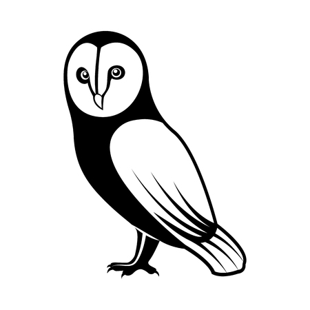 Vector image of standing owl, black and white on an isolated white backgroundのイラスト素材