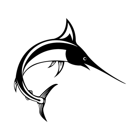 Vector, isolated, flat image of fish marlin on a white backgroundのイラスト素材