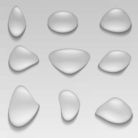 Vector image of a set of realistic water droplets of different shapes in a gray backgroundのイラスト素材