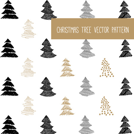 New Year and Merry Christmas pattern. Gold, white, black design. Vector illustrations. Hand draw concept.のイラスト素材