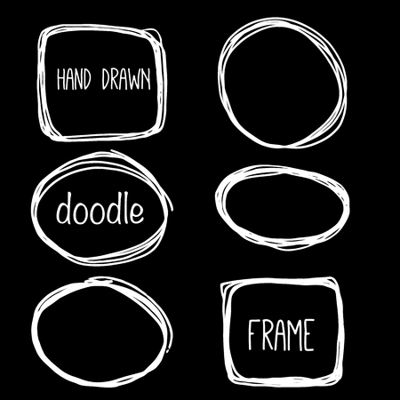 Doodle pencil doodle frame. Sketch design concept. Set of square and circle frames isolated.のイラスト素材