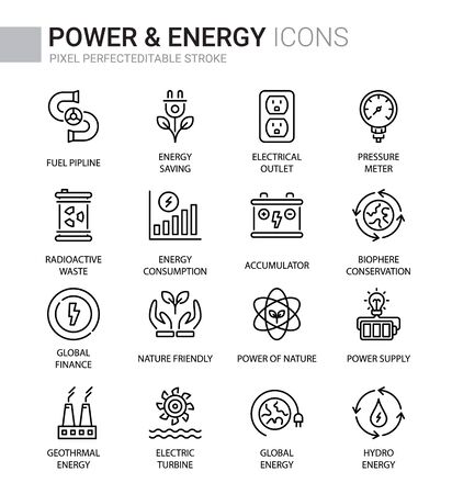 Power & Energy Thin line icons, Editable Strokeのイラスト素材