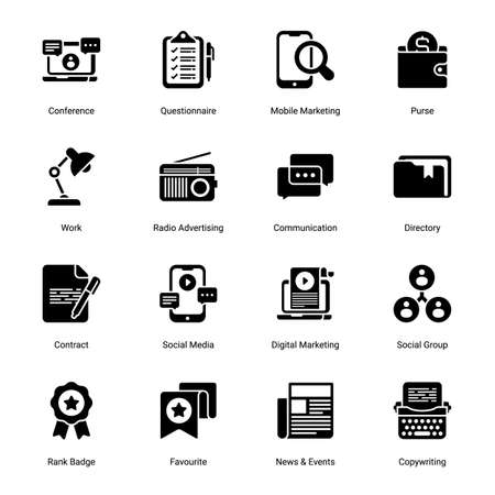 Digital Marketing Glyph Icons - Vectorsのイラスト素材