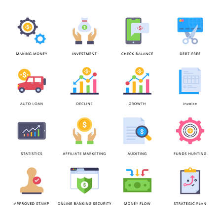 Banking and Finance Flat Icons - Vectorsのイラスト素材