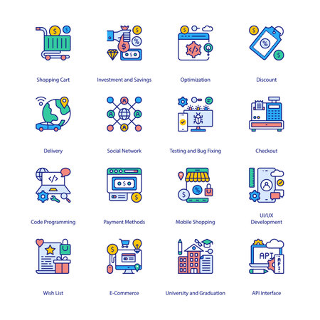 E-Commerce Filled Icons - Stroked, Vectorsのイラスト素材