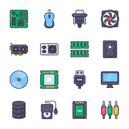 Computer Hardware Filled Icons - Stroked, Vectorsのイラスト素材